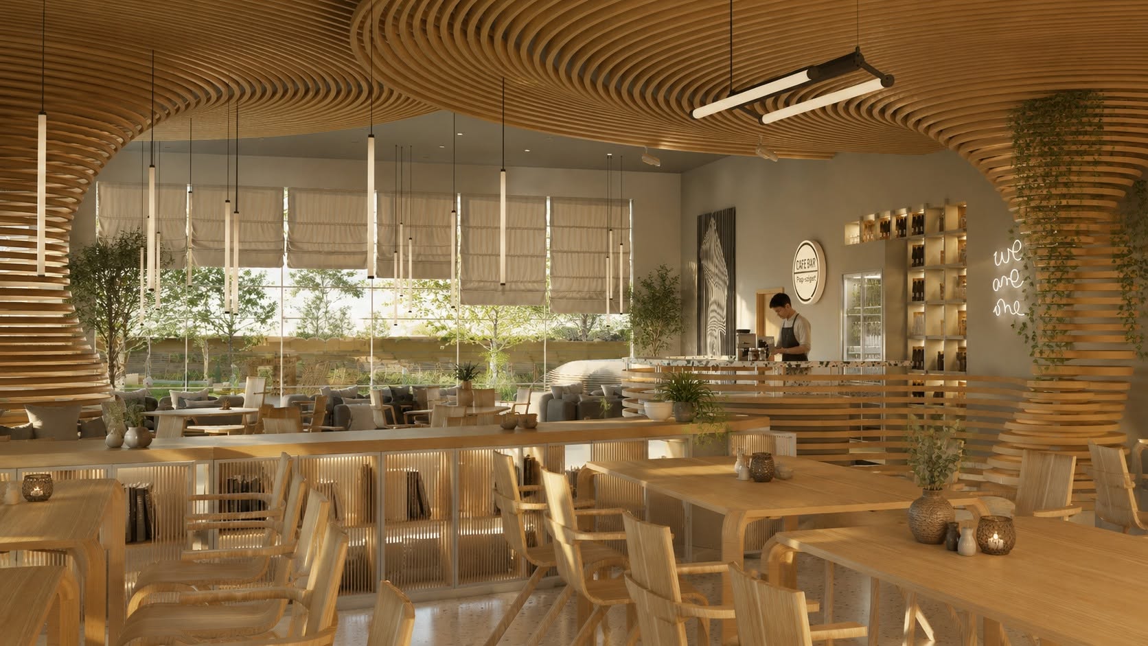 Café-bar of a shared-living community — visualisation